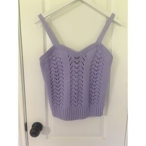 Scoop Women's Crochet Sweater Tank Top with Sweetheart Neck, Size L (12-14)